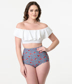 Unique Vintage Navy Gingham & Ladybug Print High Waist Louise Swim Bottom - Unique Vintage - Womens, SWIM, BOTTOM
