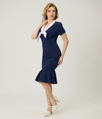 Unique Vintage Navy Holloway Wiggle Dress - Unique Vintage - Womens, DRESSES, WIGGLE