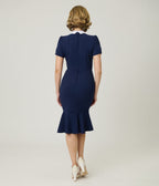 Unique Vintage Navy Holloway Wiggle Dress - Unique Vintage - Womens, DRESSES, WIGGLE
