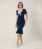 Unique Vintage Navy Holloway Wiggle Dress - Unique Vintage - Womens, DRESSES, WIGGLE
