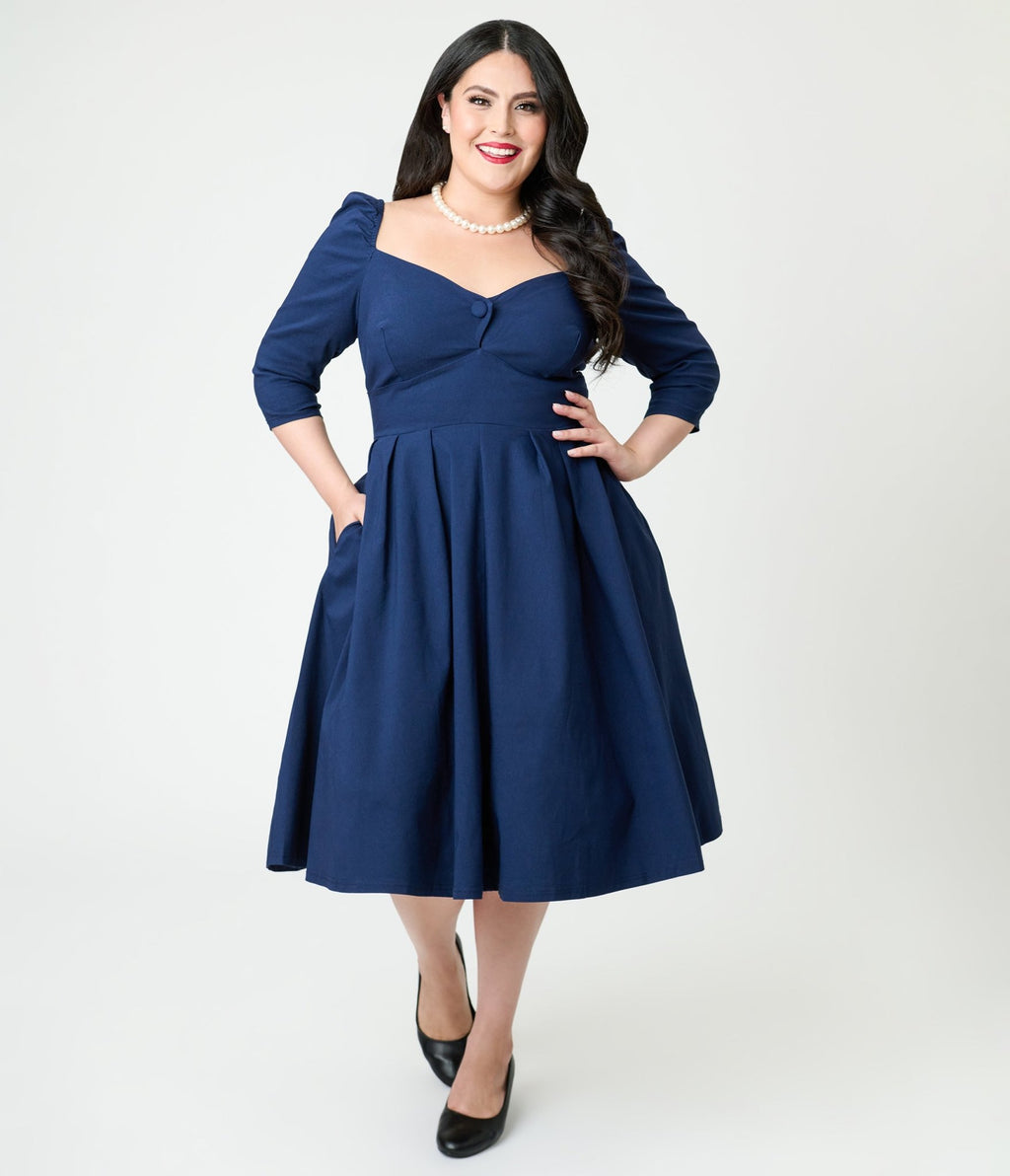 Unique Vintage Navy Lamar Swing Dress - Unique Vintage - Womens, DRESSES, SWING