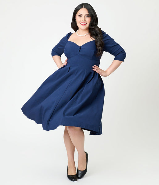 Unique Vintage Navy Lamar Swing Dress 1X/16W-18W