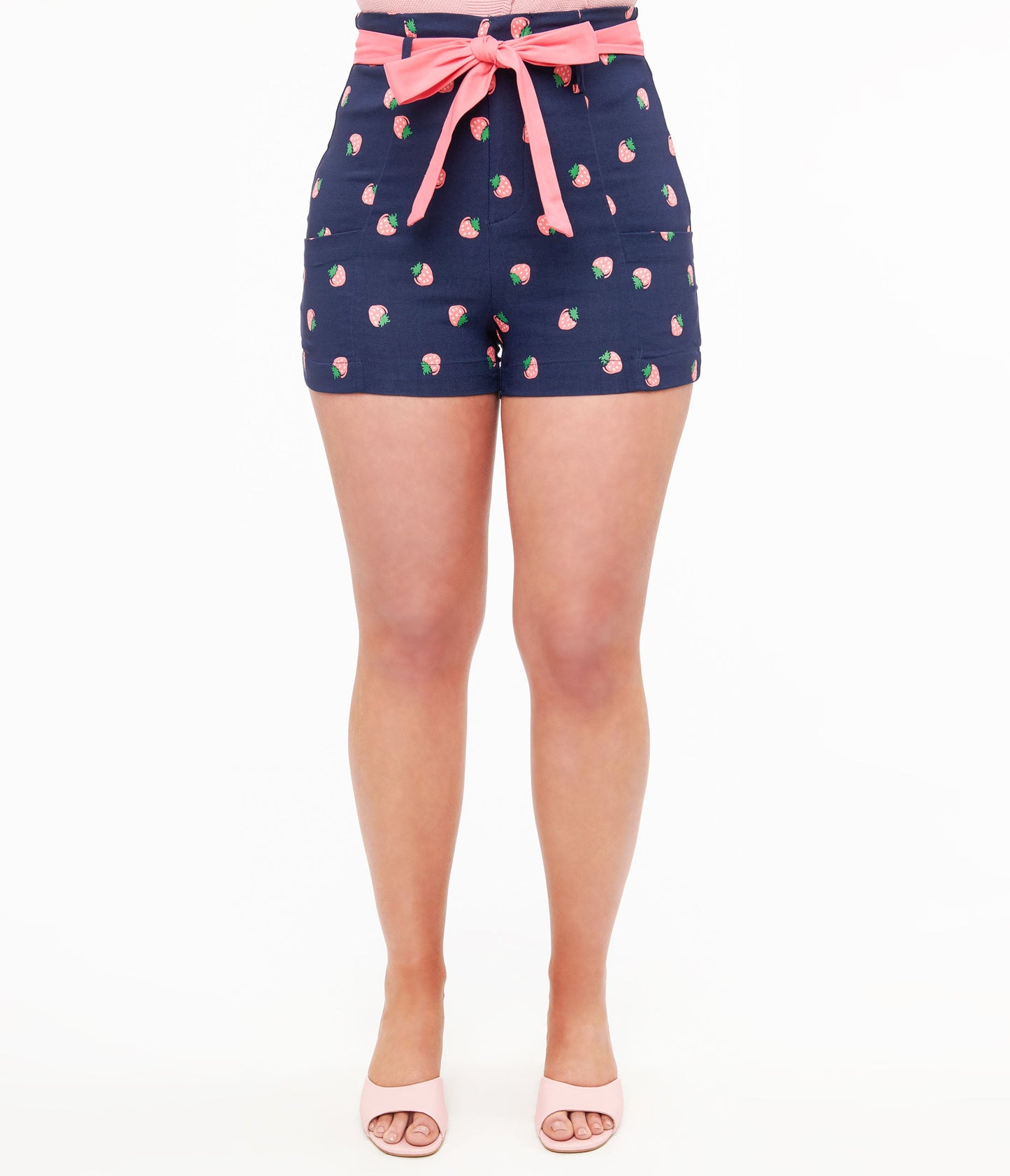Unique Vintage Navy & Pink Strawberry Stamp Tied & True Shorts - Unique Vintage - Womens, BOTTOMS, SHORTS