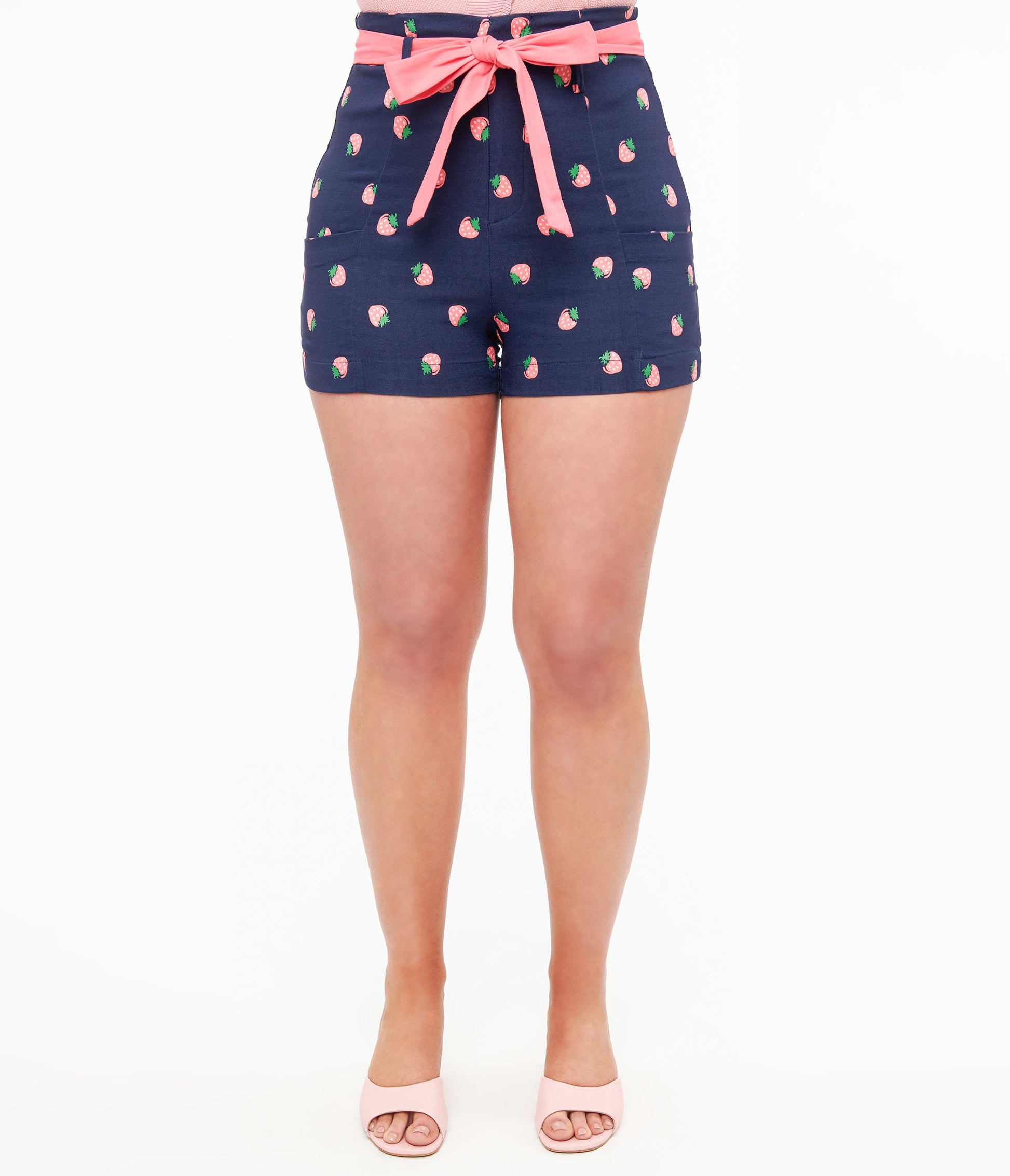 Unique Vintage Navy & Pink Strawberry Stamp Tied & True Shorts - Unique Vintage - Womens, BOTTOMS, SHORTS