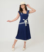 Unique Vintage Navy Pleated Flapper Day Dress