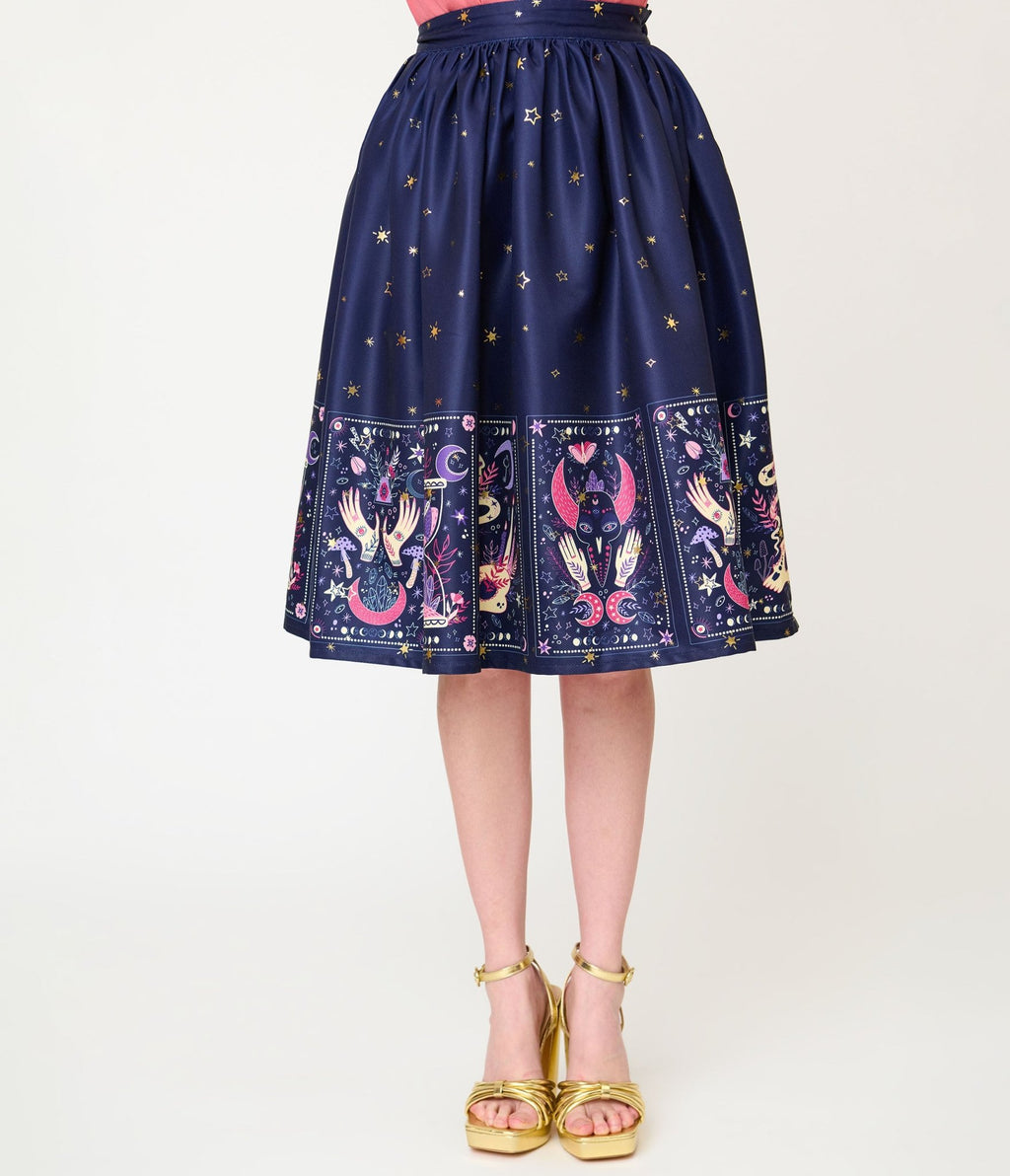 Unique Vintage Navy Tarot Gellar Swing Skirt - Unique Vintage - Womens, BOTTOMS, SKIRTS