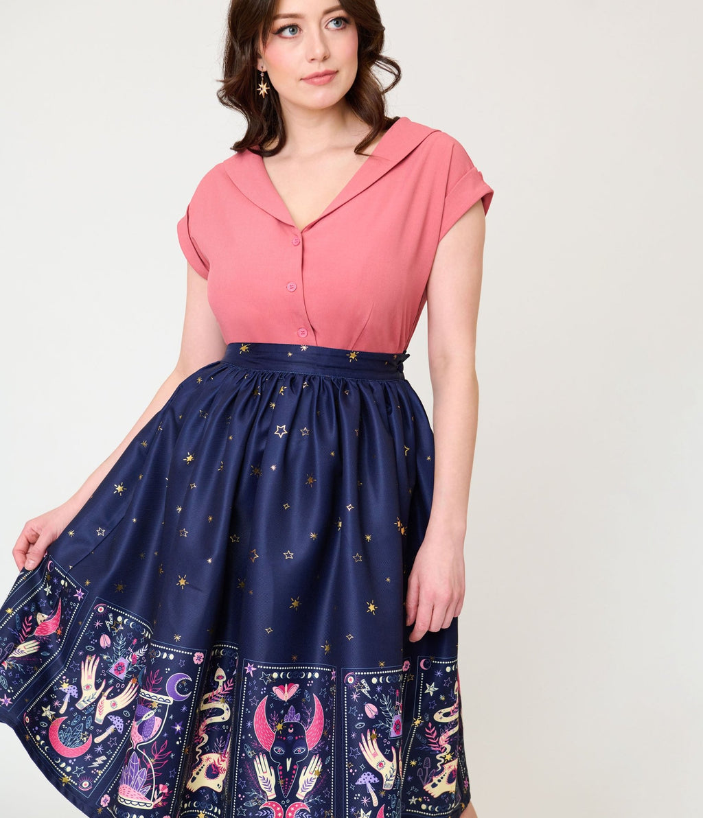 Unique Vintage Navy Tarot Gellar Swing Skirt - Unique Vintage - Womens, BOTTOMS, SKIRTS