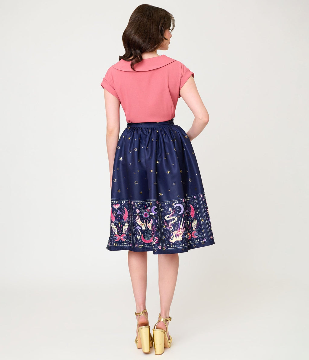 Unique Vintage Navy Tarot Gellar Swing Skirt - Unique Vintage - Womens, BOTTOMS, SKIRTS