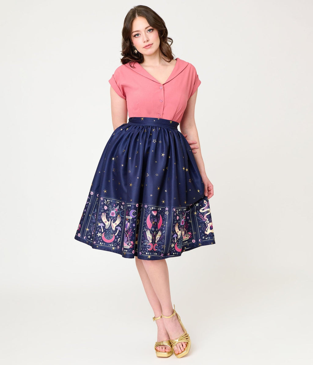 Unique Vintage Navy Tarot Gellar Swing Skirt - Unique Vintage - Womens, BOTTOMS, SKIRTS