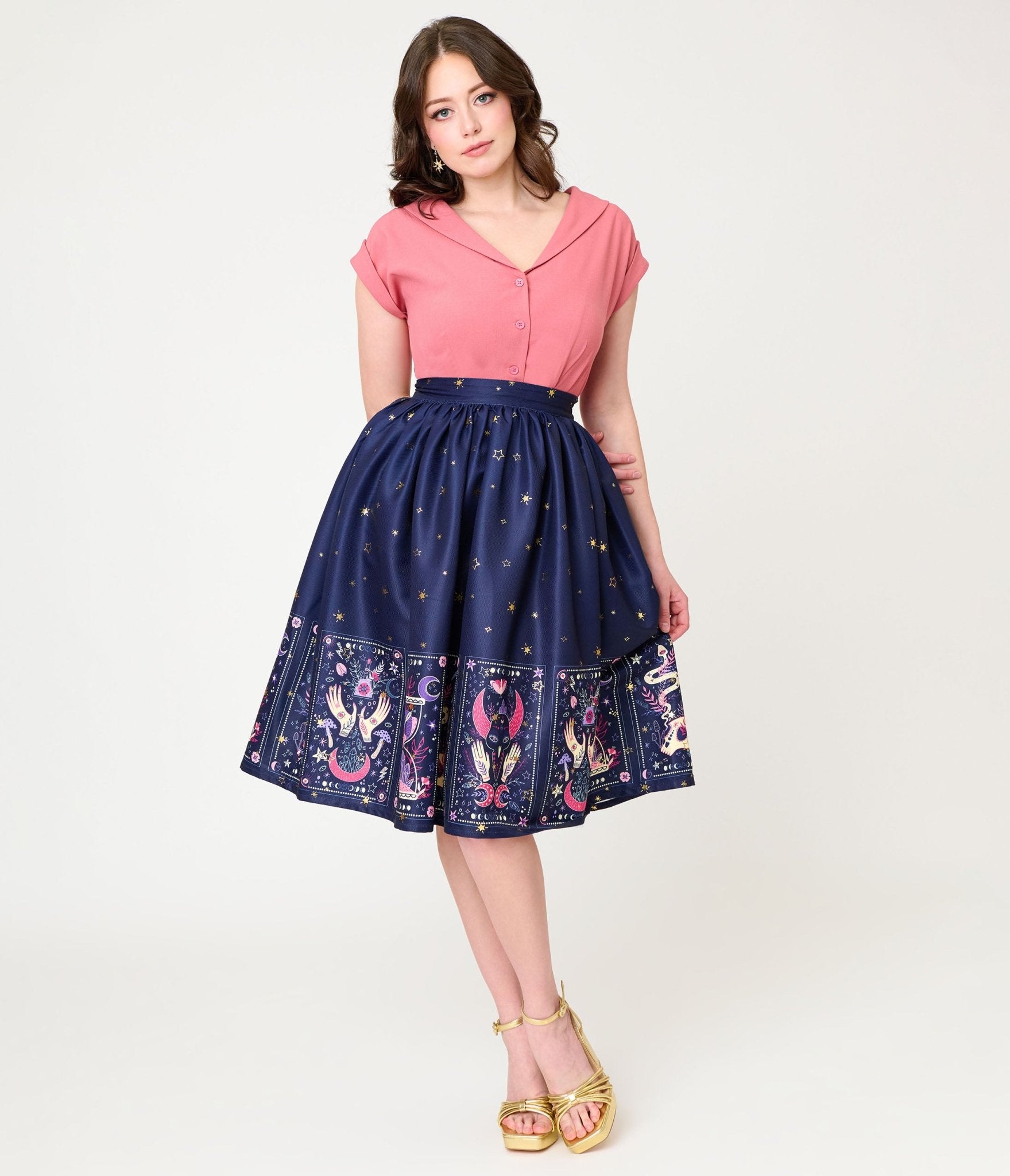 Unique Vintage Navy Tarot Gellar Swing Skirt - Unique Vintage - Womens, BOTTOMS, SKIRTS