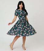 Unique Vintage Navy Unicorn Print Cotton Swing Dress - Unique Vintage - Womens, DRESSES, SWING