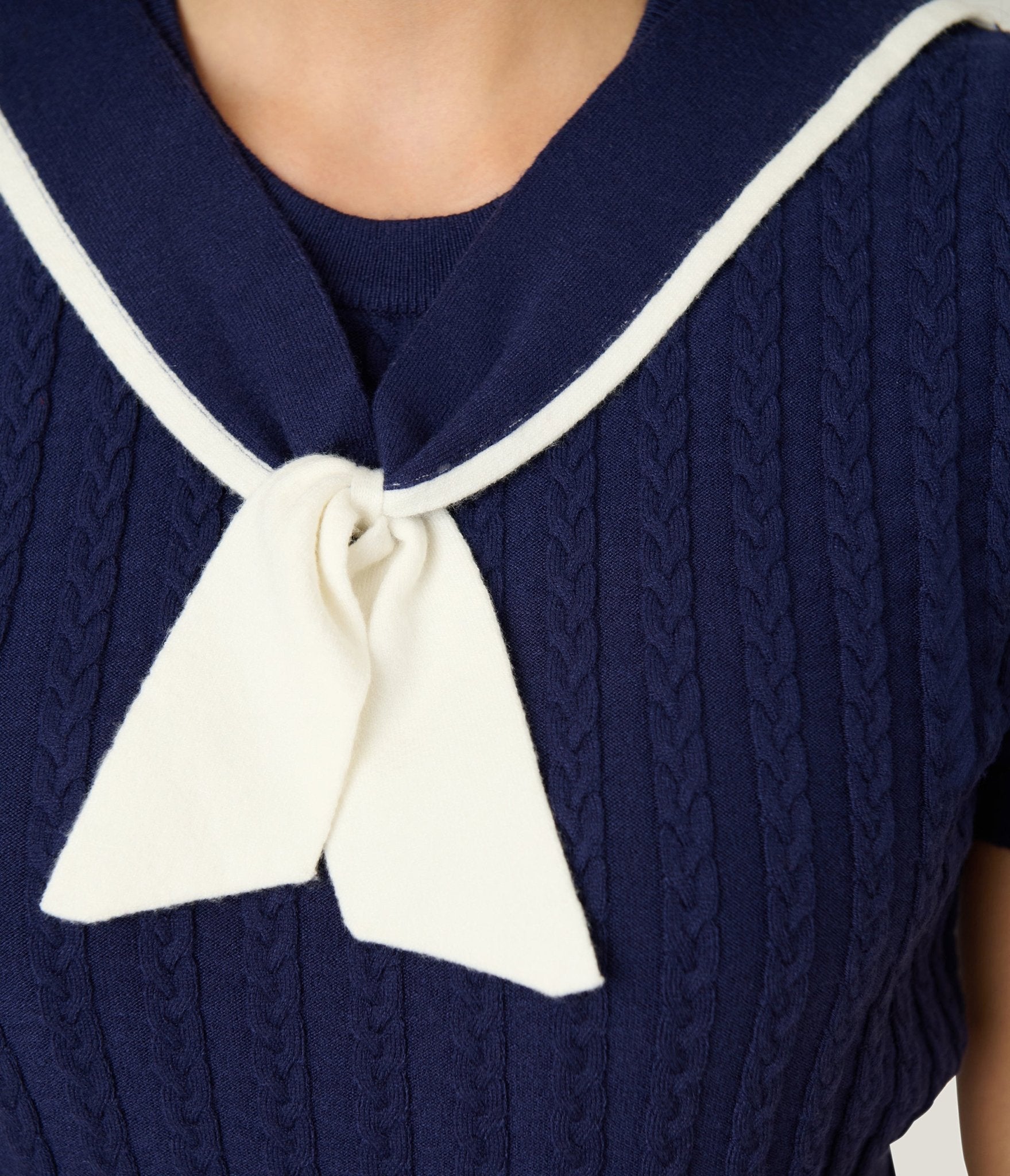 Unique Vintage Navy & White Cable Knit Neck Tie Park City Sweater - Unique Vintage - Womens, TOPS, SWEATERS