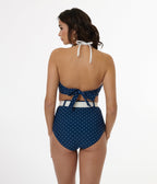 Unique Vintage Navy & White Pin Dot Halter Swim Top - Unique Vintage - Womens, SWIM, TOP