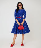 Unique Vintage Navy & White Star Devon Swing Dress - Unique Vintage - Womens, DRESSES, SWING