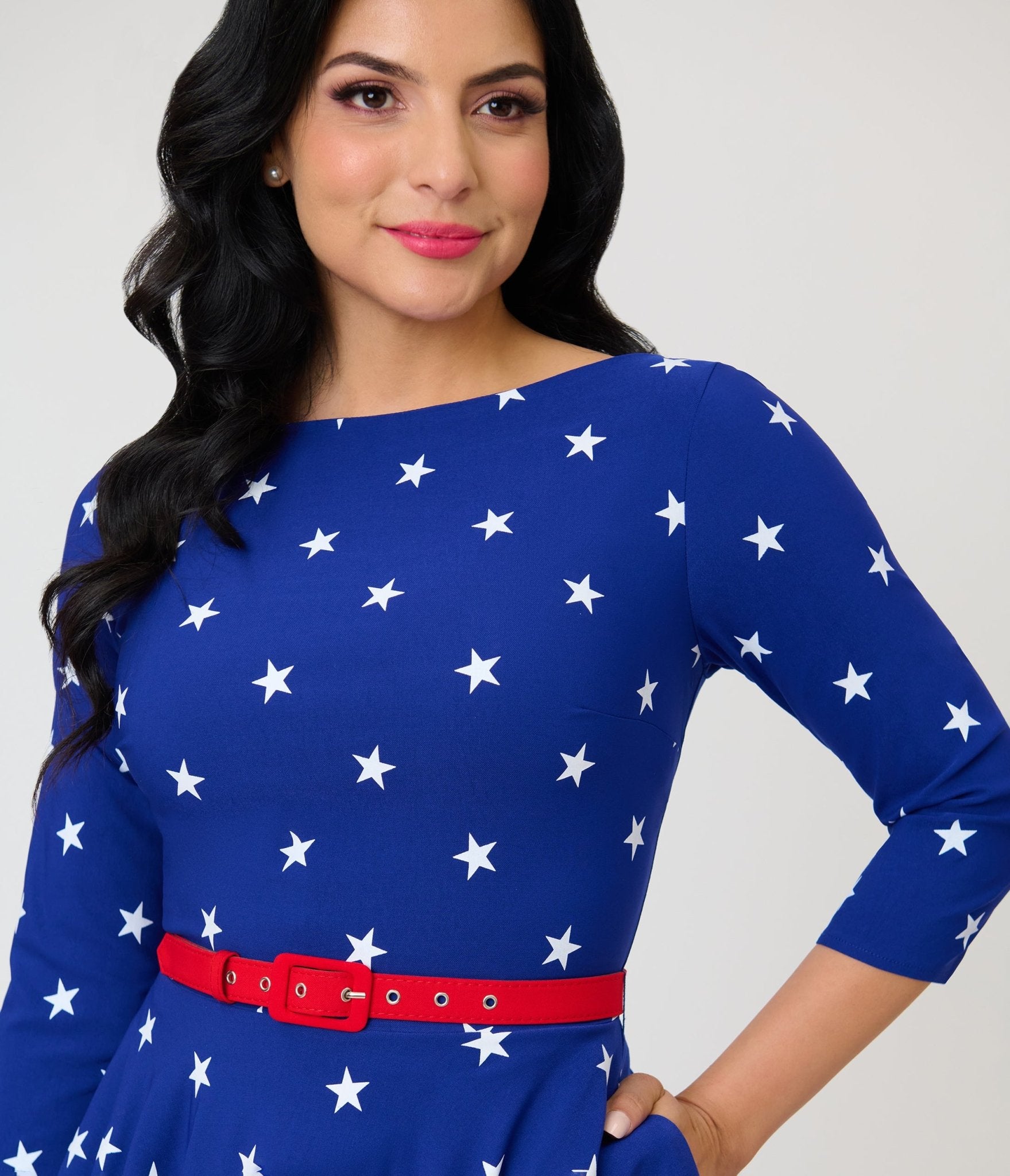 red white and blue dresses Unique Vintage Navy & White Star Devon Swing Dress