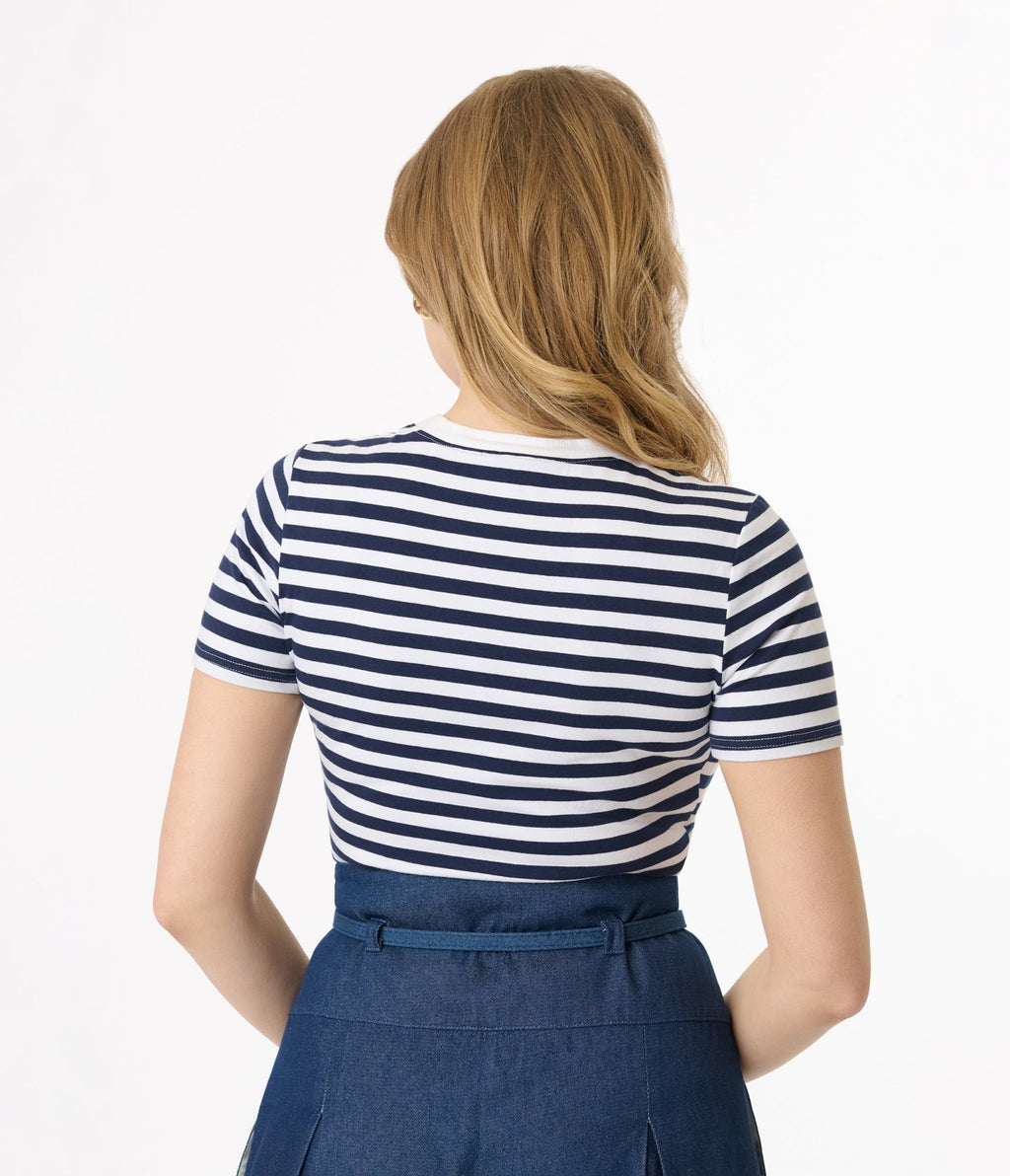 Unique Vintage Navy & White Stripe Cotton Back To Basics Top - Unique Vintage - Womens, TOPS, KNIT TOPS