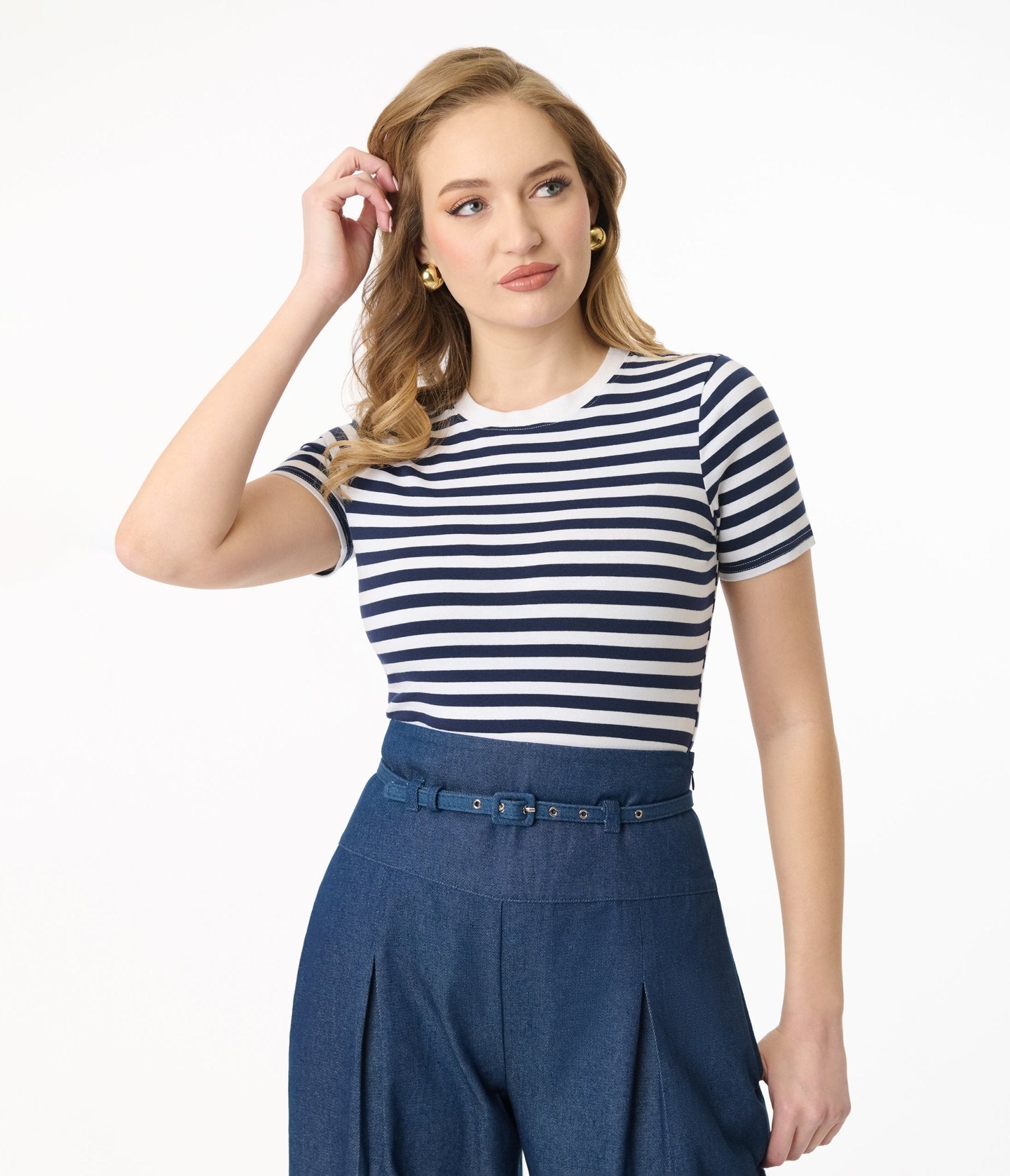 Unique Vintage Navy & White Stripe Cotton Back To Basics Top - Unique Vintage - Womens, TOPS, KNIT TOPS