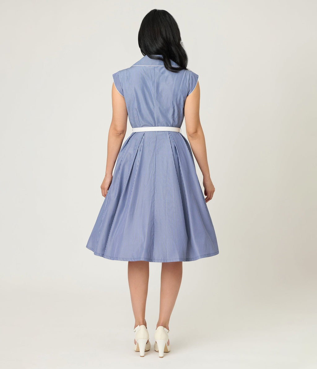 Unique Vintage Navy & White Stripe Shirt Swing Dress - Unique Vintage - Womens, DRESSES, SWING