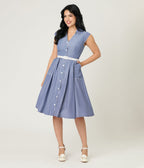Unique Vintage Navy & White Stripe Shirt Swing Dress - Unique Vintage - Womens, DRESSES, SWING