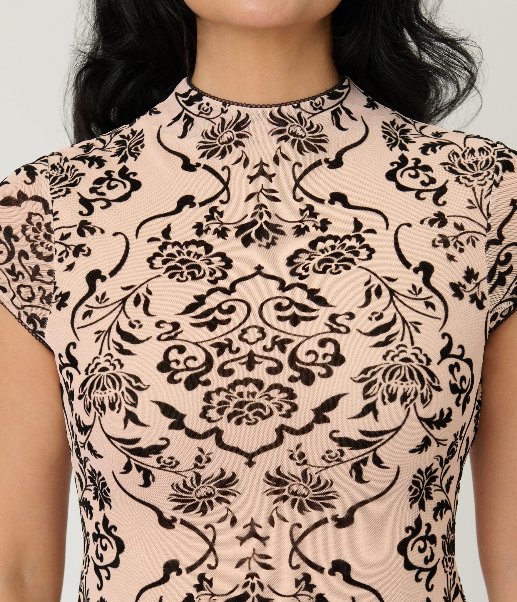 Unique Vintage Nude & Black Burnout Velvet Holly Wiggle Dress XS/0-2