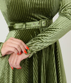 Unique Vintage Olive Green Long Sleeve Devon Swing Dress - Unique Vintage - Womens, DRESSES, SWING