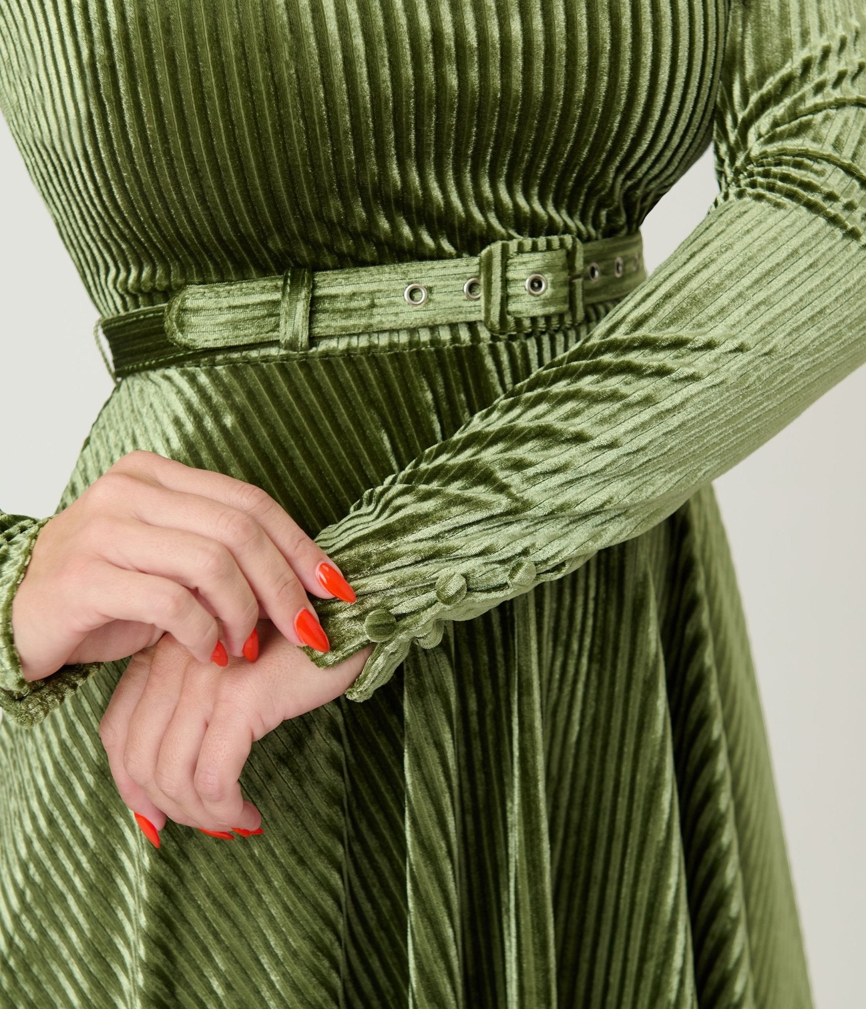 Unique Vintage Olive Green Long Sleeve Devon Swing Dress - Unique Vintage - Womens, DRESSES, SWING