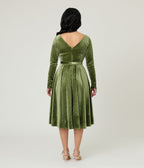 Unique Vintage Olive Green Long Sleeve Devon Swing Dress - Unique Vintage - Womens, DRESSES, SWING
