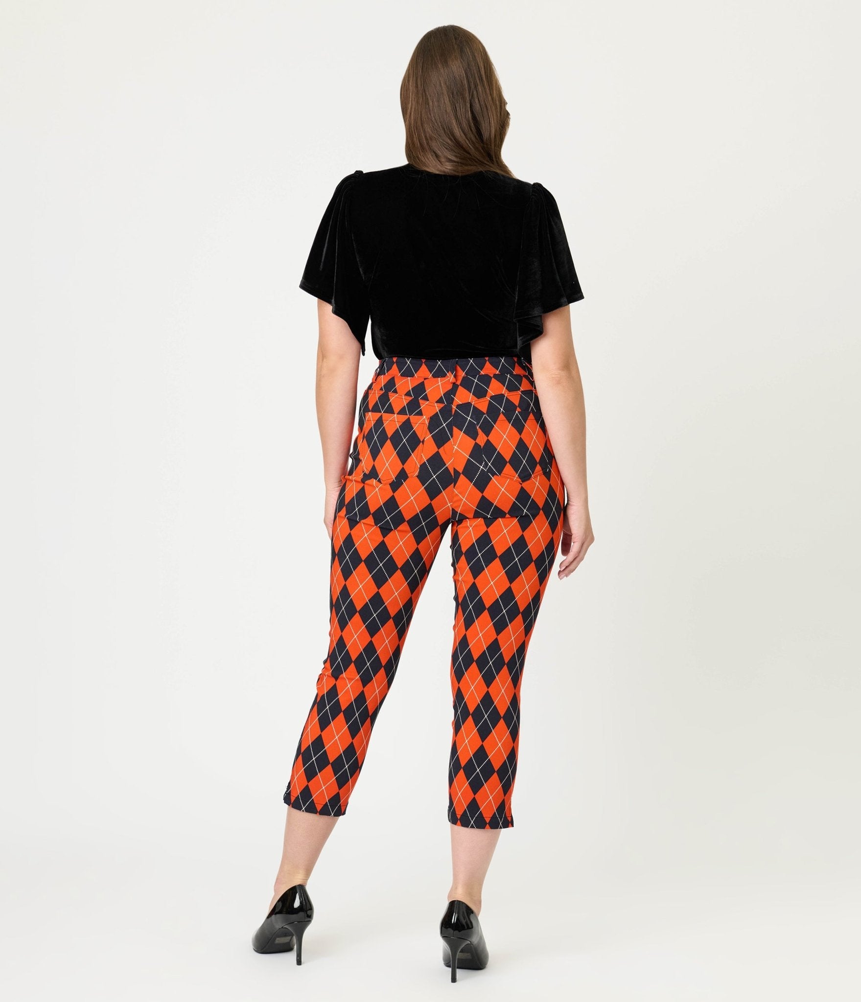 Unique Vintage Orange Argyle Rachelle Capri Pants - Unique Vintage - Womens, BOTTOMS, PANTS
