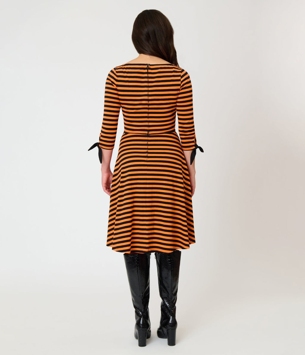 Unique Vintage Orange & Black Stripe Knit Nikki Swing Dress - Unique Vintage - Womens, DRESSES, SWING