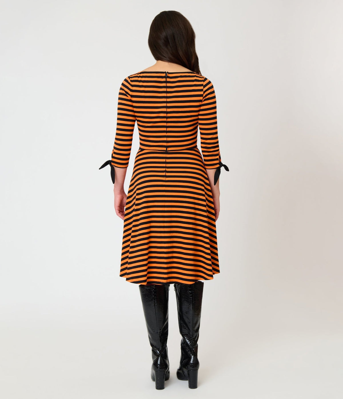 vintage knit dress Unique Orange & Black Stripe Nikki Swing size:00 Ever-Pretty Off-Shoulder Sweetheart Double RS-05.20.24AM line skirt