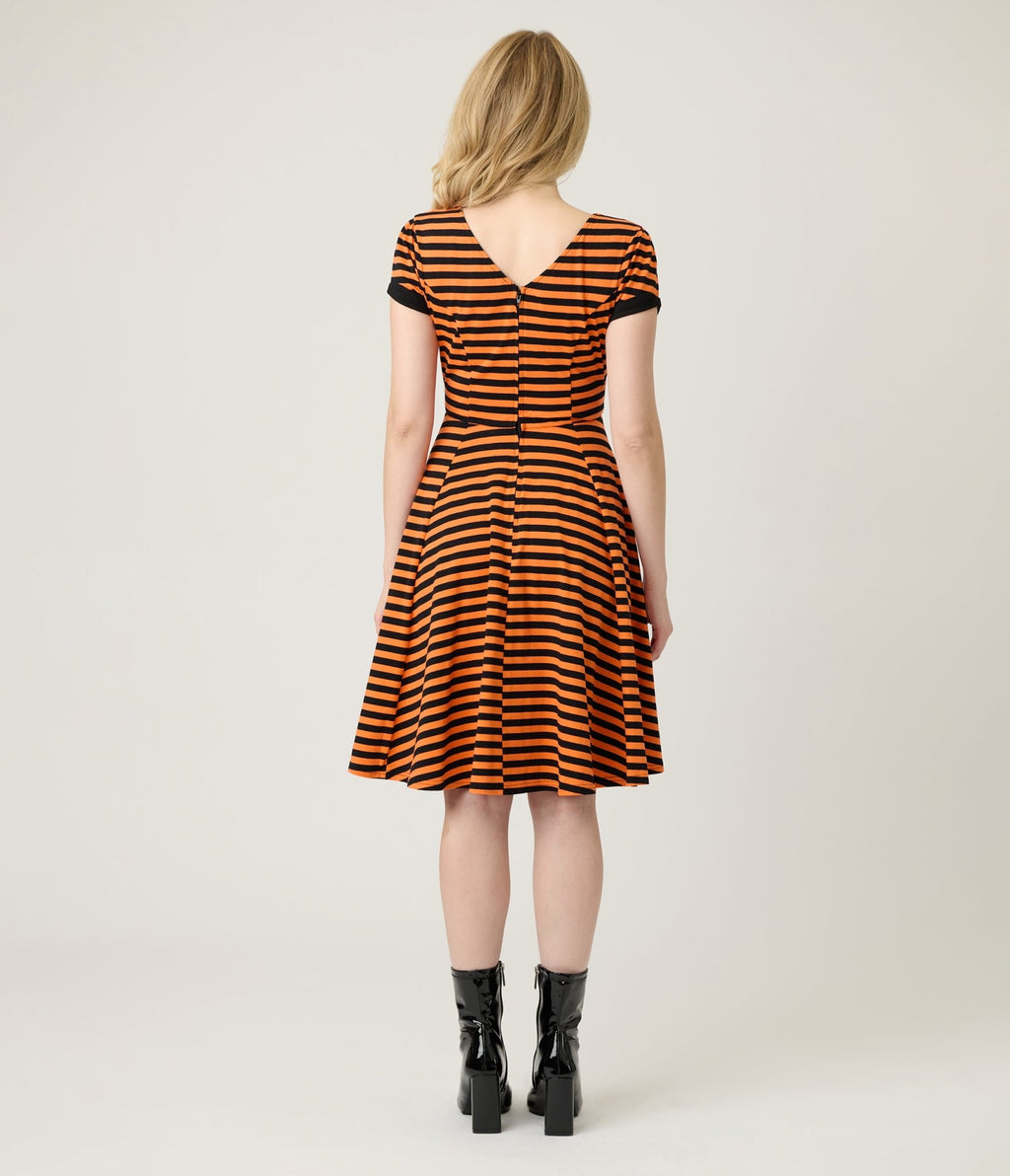 Unique Vintage Orange & Black Stripe Natalie Swing Dress - Unique Vintage - Womens, DRESSES, SWING