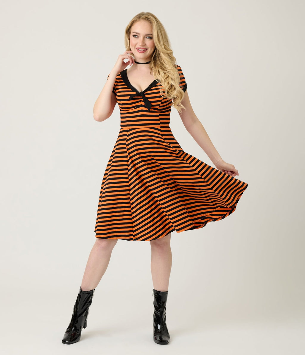 Unique Vintage Orange & Black Stripe Natalie Swing Dress Unique Vintage Orange & Black Stripe Natalie Swing Dress