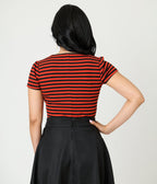 Unique Vintage Orange & Black Stripe Pentagon Collar Knit Top - Unique Vintage - Womens, TOPS, KNIT TOPS