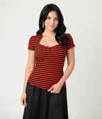 Unique Vintage Orange & Black Stripe Pentagon Collar Knit Top - Unique Vintage - Womens, TOPS, KNIT TOPS