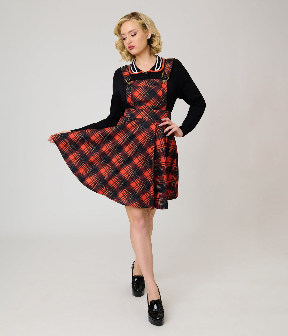 Unique Vintage Orange Plaid Brionne Pinafore Skirt - Unique Vintage - Womens, BOTTOMS, SKIRTS