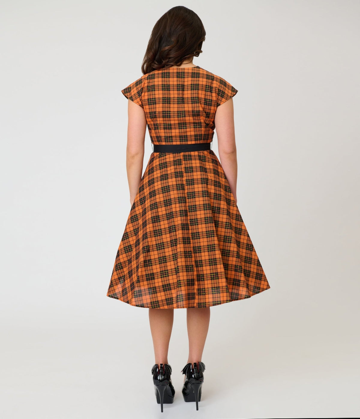 Unique Vintage Orange Plaid Cotton Hedda Swing Dress - Unique Vintage - Womens, DRESSES, SWING