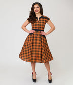 Unique Vintage Orange Plaid Cotton Hedda Swing Dress - Unique Vintage - Womens, DRESSES, SWING