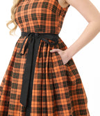 Unique Vintage Orange Plaid Sleeveless Cotton Swing Dress - Unique Vintage - Womens, DRESSES, SWING