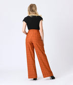 Unique Vintage Orange Windowpane Buttoned Wide Leg Trousers - Unique Vintage - Womens, BOTTOMS, PANTS