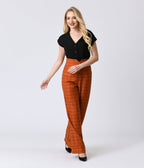 Unique Vintage Orange Windowpane Buttoned Wide Leg Trousers - Unique Vintage - Womens, BOTTOMS, PANTS