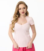 Unique Vintage Pale Pink Pentagon Collar Knit Top - Unique Vintage - Womens, TOPS, KNIT TOPS
