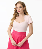 Unique Vintage Pale Pink Pentagon Collar Knit Top - Unique Vintage - Womens, TOPS, KNIT TOPS