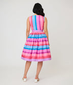 Unique Vintage Pastel Purple & Blue Stripe Sleeveless Button Swing Dress - Unique Vintage - Womens, DRESSES, SWING