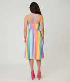 Unique Vintage Pastel Rainbow Stripe Lombard Swing Dress - Unique Vintage - Womens, DRESSES, SWING