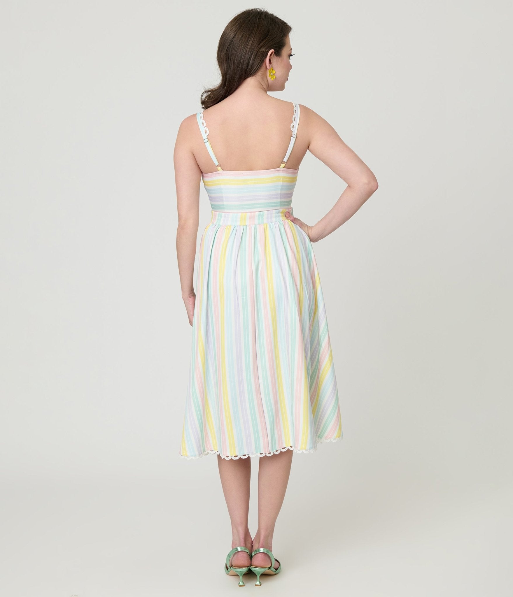 Unique Vintage Pastel Stripe Piper Swing Dress S/4-6 Unique Vintage Pastel Stripe Piper Swing Dress S/4-6