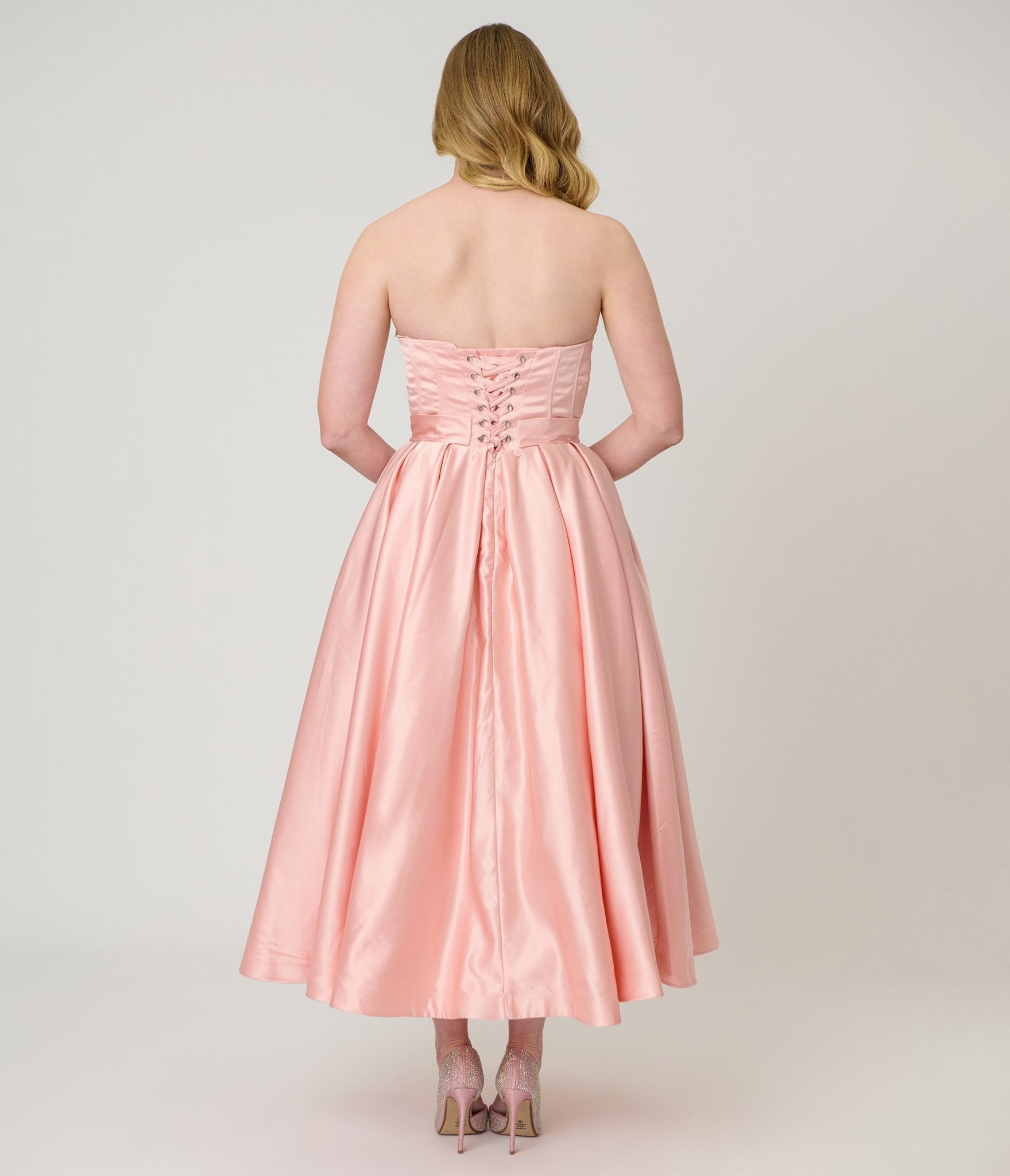 Unique Vintage Peach & Cream Strapless Tea Length Gown - Unique Vintage - Womens, DRESSES, PROM AND SPECIAL OCCASION