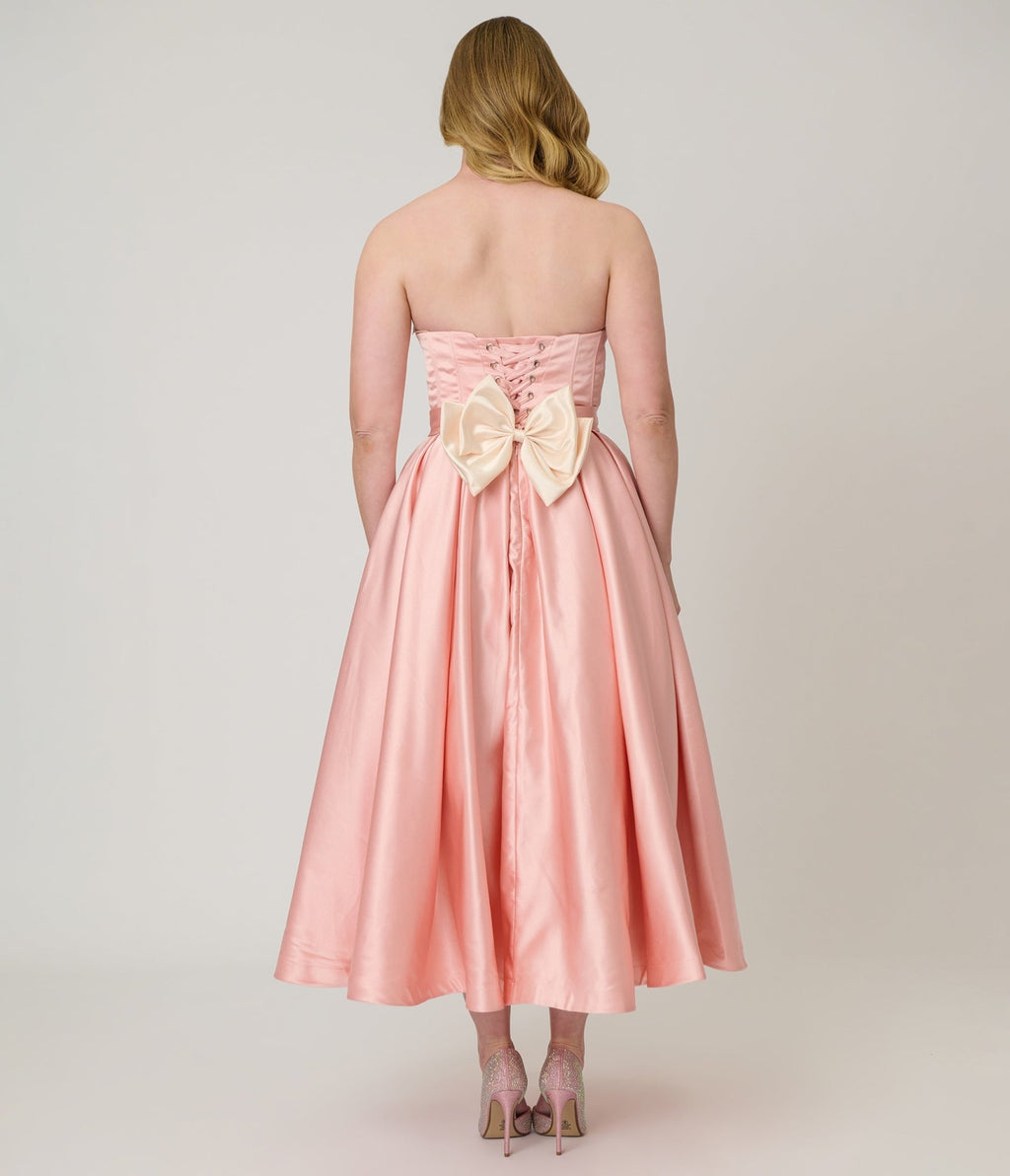 Unique Vintage Peach & Cream Strapless Tea Length Gown - Unique Vintage - Womens, DRESSES, PROM AND SPECIAL OCCASION
