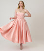 Unique Vintage Peach & Cream Strapless Tea Length Gown