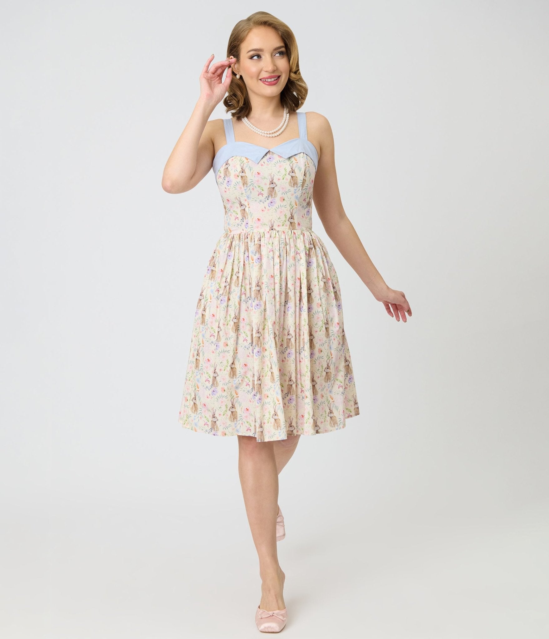 Unique Vintage Periwinkle Bunny Print Rachel Swing Dress - Unique Vintage - Womens, DRESSES, SWING
