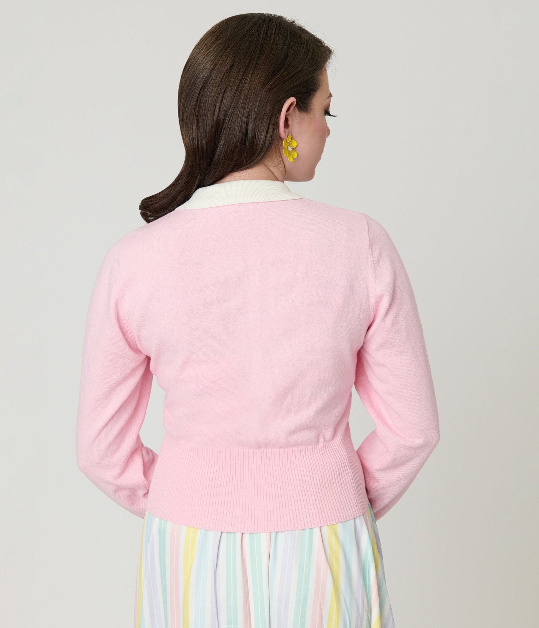 Unique Vintage Pink Chick Embroidered Cardigan - Unique Vintage - Womens, TOPS, SWEATERS